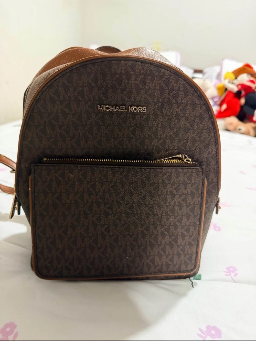 Michael Kors Brown Logo Mini Backpack with Tan Trim